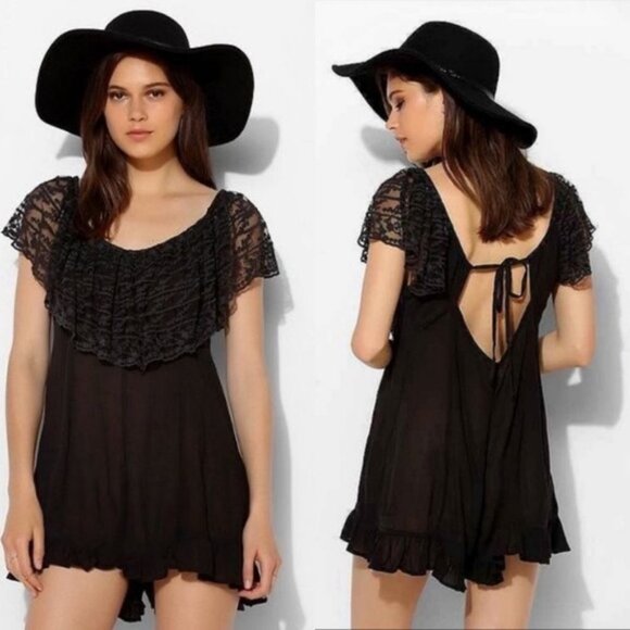 Urban Outfitters Sail Away Black Lace Romper Size Small Bohemian Playsuit Boho S - Picture 1 of 11